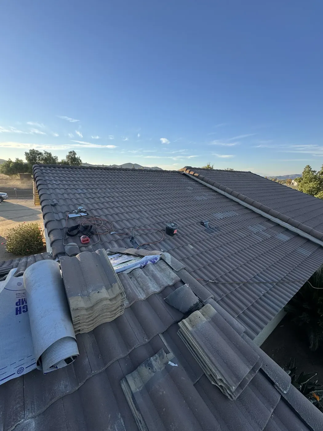 Completed tile roof repair on a residential home